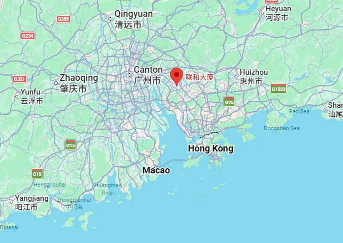 Carte indiquant l’emplacement du bureau SBE Asia Operations à Dongguan, dans la province du Guangdong, en Chine